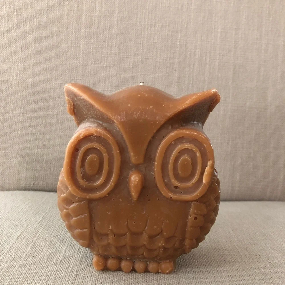 Threshold Small Brown Carved Owl Candle Home Decor 4.5” Boho Wax‎ Figural